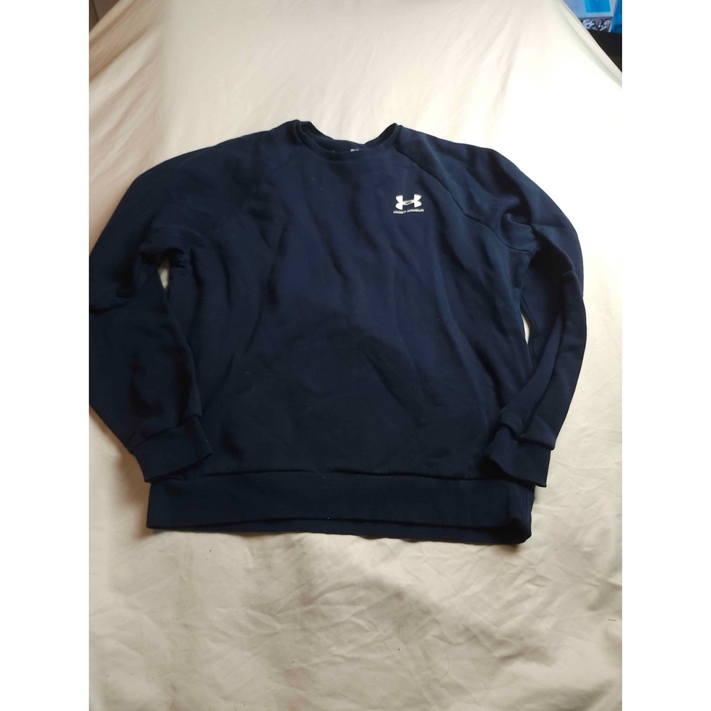 UNDER ARMOUR Sweatshirt Mens Medium Navy Blue Coldgear Loose Fleece Pullover Gym - Picture 2 of 5